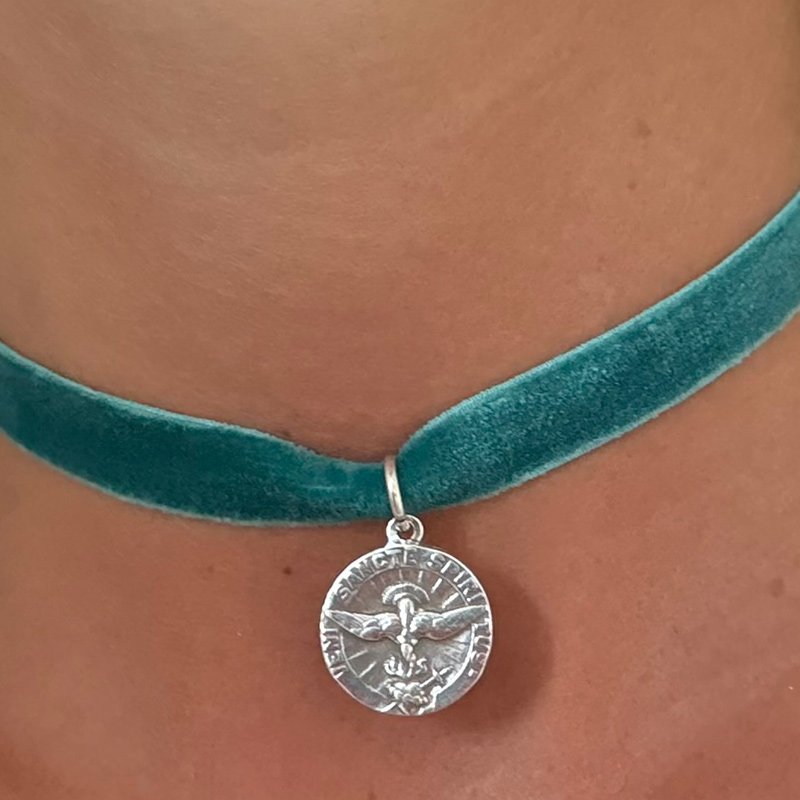 medalla espiritu santo y corazon de maria plata